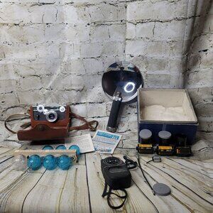 ARGUS C3  Camera Case Bulbs Film GE Light Meter Flash Mirror and Handle Untested